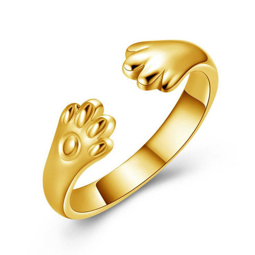 Cute Women Cat Paw Open Ring Silver Plated Finger Ring Animal Jewelry Gift Gold