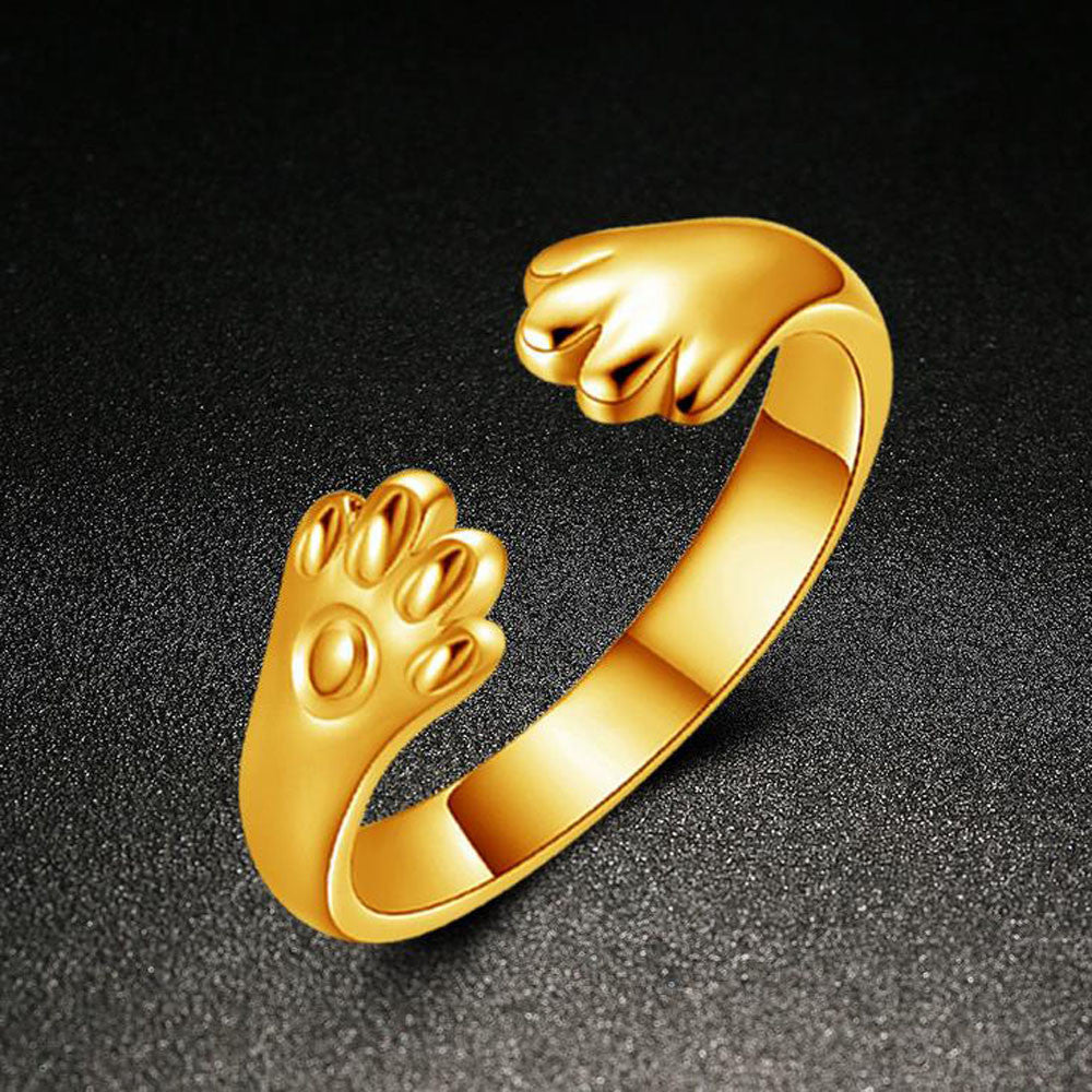 Cute Women Cat Paw Open Ring Silver Plated Finger Ring Animal Jewelry Gift Gold