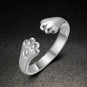 Cute Women Cat Paw Open Ring Silver Plated Finger Ring Animal Jewelry Gift Gold